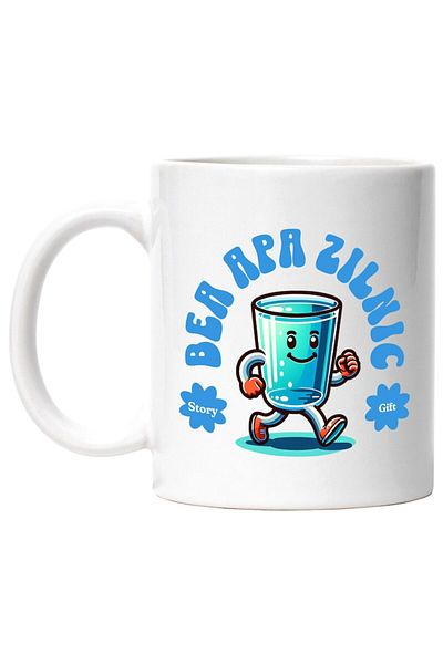 INOVATIX Personalized white mug, Water Glass On The Go Smiling Drink Water Daily, Hydration, INOVATIX®. 330ml