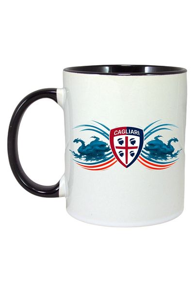 INOVATIX Personalized Alba Mug, Cagliari Calcio Italy, Black Handle and Interior, ®. 330 ml