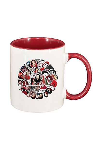 INOVATIX Εξατομικευμένη λευκή κούπα, La Casa De Papel, σκούρο κόκκινο εσωτερι...