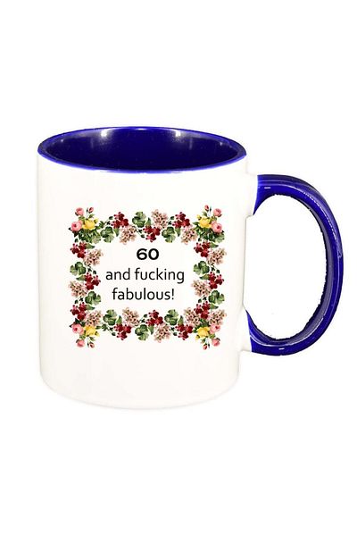 INOVATIX Personalized white mug, Flowers, I`m fabulous, dark blue interior, D1061, INOVATIX®. 330ml
