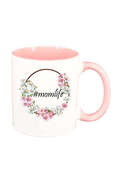 INOVATIX Εξατομικευμένη λευκή κούπα, Λουλούδια, #momlife, ροζ εσωτερικό, D104...