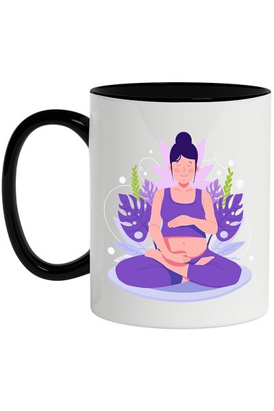 INOVATIX Personalized white mug, Yoga, Pregnancy, Plants, Lotus, Meditation, with Black Handle, INOVATIX®. 330ml