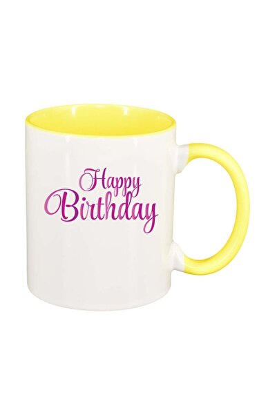 INOVATIX Cana alba personalizata, Happy Birthday, interior galben, D389, INOVATIX®. 330ml