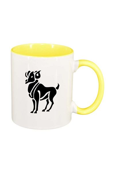 INOVATIX Personalized white mug, Zodiac sign, yellow interior, D150, INOVATIX®. 330ml