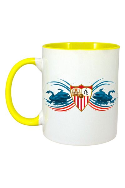 INOVATIX Personalized White Mug, Sevilla Fc Spain, Yellow Handle and Interior, ®. 330ml