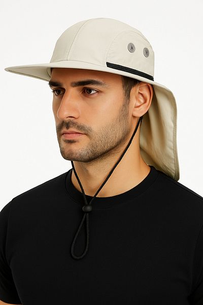 CosmoOutlet Men's Light Beige Neck Protector Uv Sun Protection Breathable Outdoor Fisherman Hat