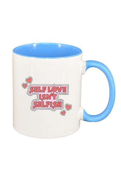 INOVATIX Cana alba personalizata, mesaj Self Love, interior albastru, D1429, INOVATIX®. 330ml
