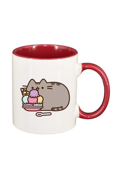 INOVATIX Cana alba personalizata, Emoji Cat, interior rosu, D1013, INOVATIX®....