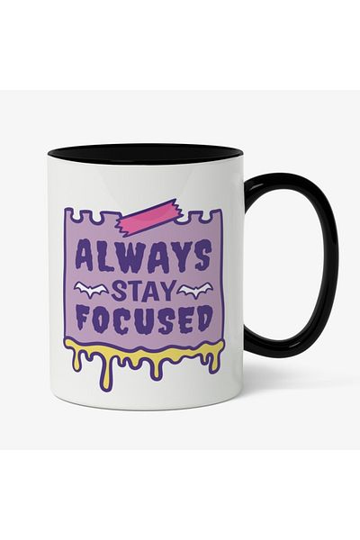 INOVATIX Personalized white mug, Always Stay Focused, Halloween, with Black Handle, INOVATIX®. 330ml