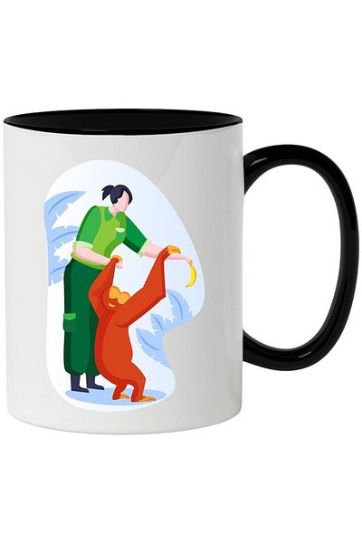 INOVATIX Personalized white mug, Banana, Caregiver, Monkey, with Black Handle, INOVATIX®. 330ml