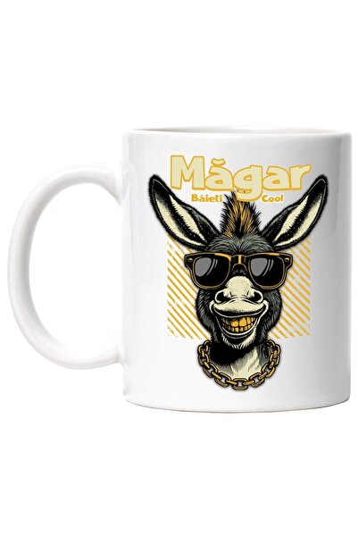 INOVATIX Cana alba personalizata, Magar cu colier de aur si dinti de aur Baieti Cool, INOVATIX®. 330ml