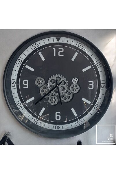 77 Fulham 60 cm Döner Çarklı Gri Duvar Saati, Mekanik Saat, Lüks Ev Ofis Deko...