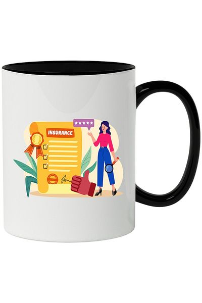 INOVATIX Personalized white mug, Insurance, Review, Magnifying Glass, Document, with Black Handle, INOVATIX®. 330ml