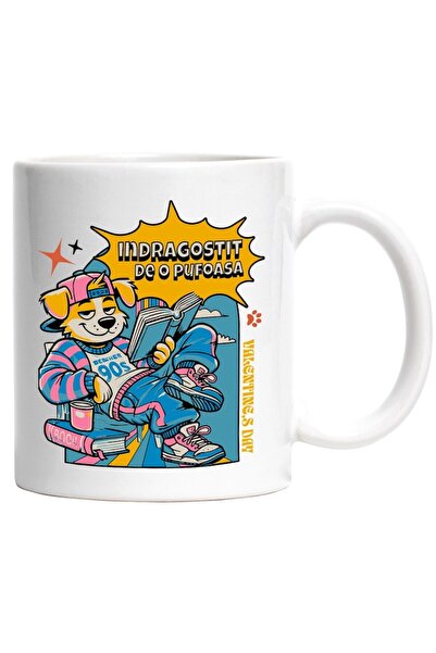 INOVATIX Cana alba personalizata, caine gangster indragostit de o pufoasa Val...