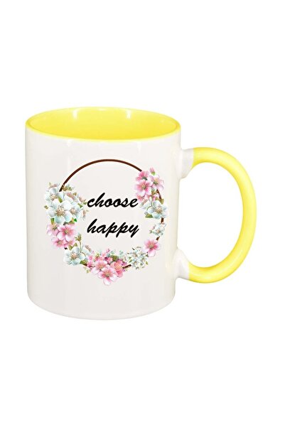 INOVATIX Cana alba personalizata, Flori, Happy, interior galben, D1039, INOVA...