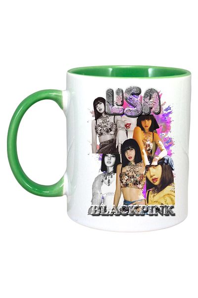 INOVATIX Personalized White Mug, Lisa 8 Band, Green Handle and Interior, ®. 330ml