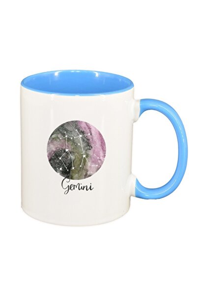 INOVATIX Cana alba personalizata, Zodiac, Gemini, interior albastru, D1390, I...