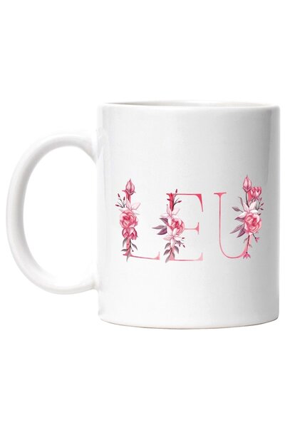 INOVATIX Cana alba personalizata, Numele Leu, Floral, Colorat, Creativ, Frumo...