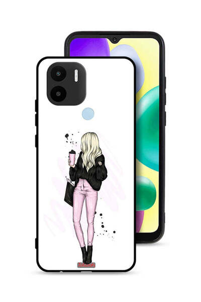 Tolwak Xiaomi Redmi A1 Plus Protective Case Cover Girl Holding Coffee Cup Art
