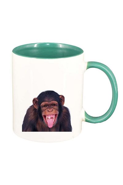 INOVATIX Personalized white mug, Monkey, green interior, D176, INOVATIX®. 330ml