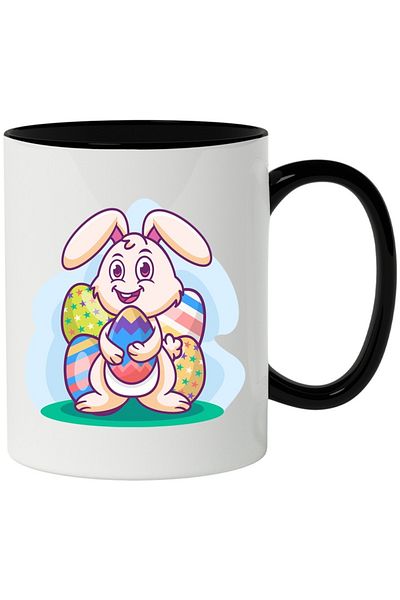 INOVATIX Personalized white mug, Rabbit, Decorated Eggs, Easter, Holidays, with Black Handle, INOVATIX®. 330ml