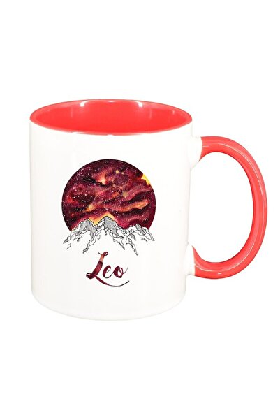INOVATIX Персонализирана бяла чаша, Зодия, Лъв, червена вътрешност, D1385, IN...