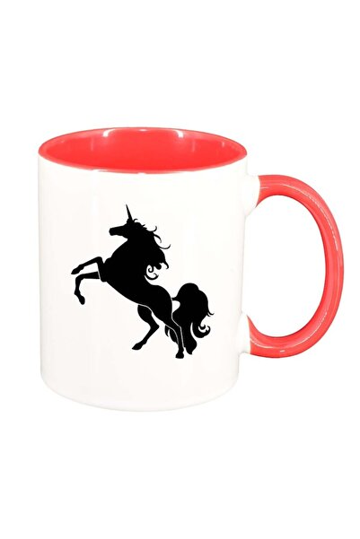 INOVATIX Cana alba personalizata, Horse Silhouette, interior rosu-inchis, D96...