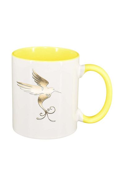 INOVATIX Personalized white mug, Bird, yellow interior, D956, INOVATIX®. 330ml