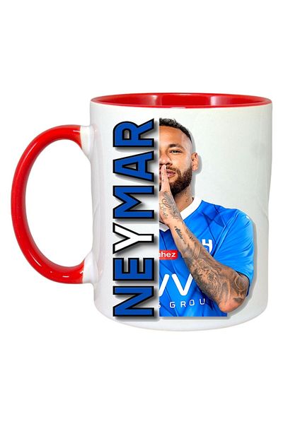 INOVATIX Personalized white mug, Neymar Silencio, Cri-Flo, Red handle and interior, INOVATIX®. 330ml
