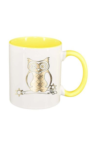 INOVATIX Personalized white mug, Owl, yellow interior, D964, INOVATIX®. 330ml