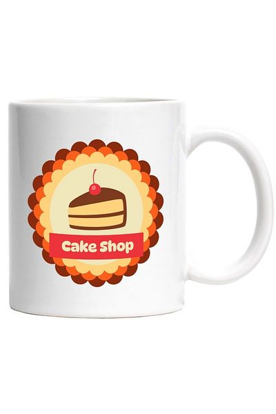 INOVATIX Personalized white mug, Message in English Cake Shop, Cake, Slice, Cherry, Flowers, INOVATIX®. 330ml
