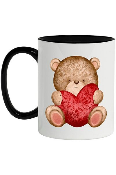 INOVATIX Personalized white mug, Teddy Bear, Heart, Love, Animal, with Black Handle, INOVATIX®. 330ml