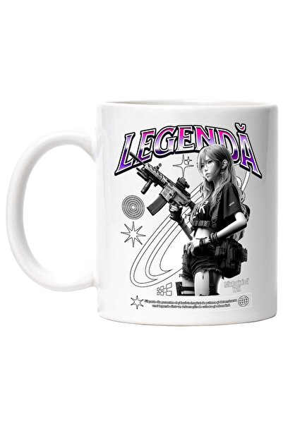 INOVATIX Cana alba personalizata, Legenda fata razboinica cu mitraliera joc v...