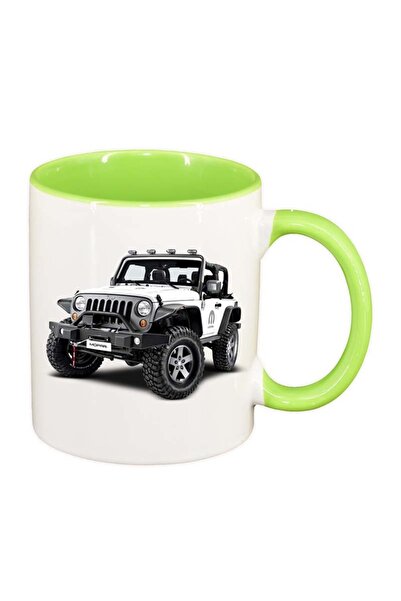 INOVATIX Εξατομικευμένη λευκή κούπα, Jeep, ανοιχτό πράσινο εσωτερικό, D17, IN...