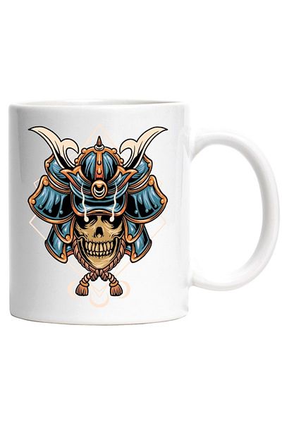 INOVATIX Personalized white mug, Helmet, Samurai, Skeleton, Rope, Skull, Geometry, INOVATIX®. 330ml