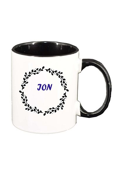 INOVATIX Personalized white mug, Name, black interior, D1074, INOVATIX®. 330ml