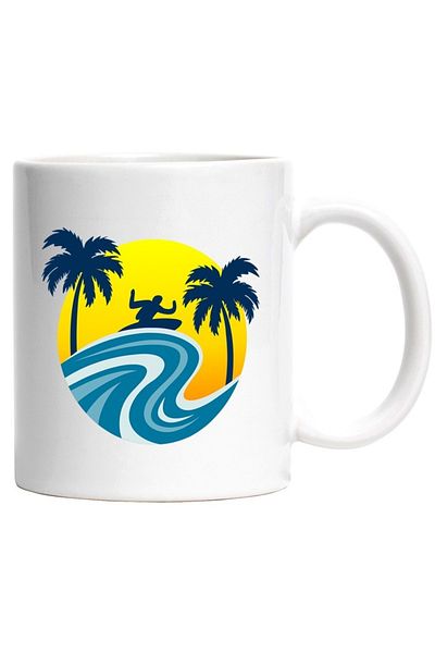 INOVATIX Personalized white mug, Sunset, Wave, Surfer, Ocean, INOVATIX®. 330ml