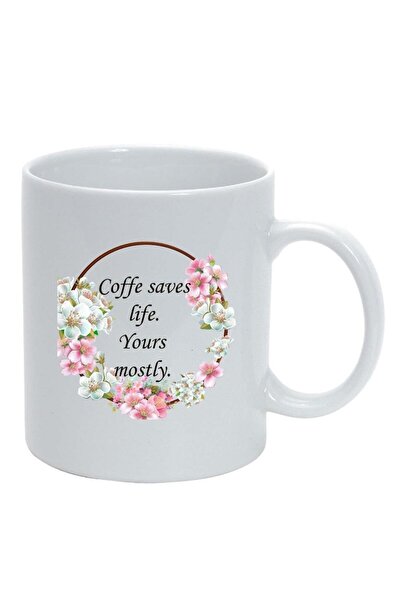 INOVATIX Εξατομικευμένη λευκή κούπα, Λουλούδια, Ο καφές σώζει ζωές, λευκό, D1...