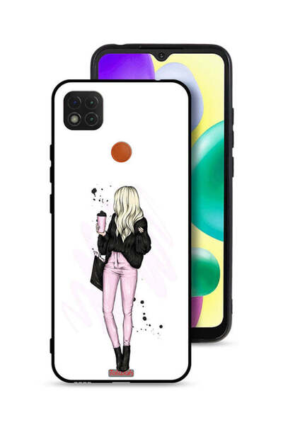 Tolwak Xiaomi Redmi 10A Protective Case Cover Girl Holding Coffee Cup Art