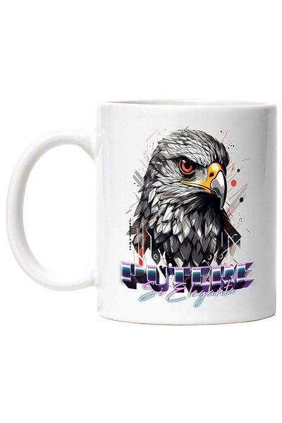 INOVATIX Personalized white mug, Message Power And Elegance, Eagle Head, Geometric, INOVATIX®. 330ml