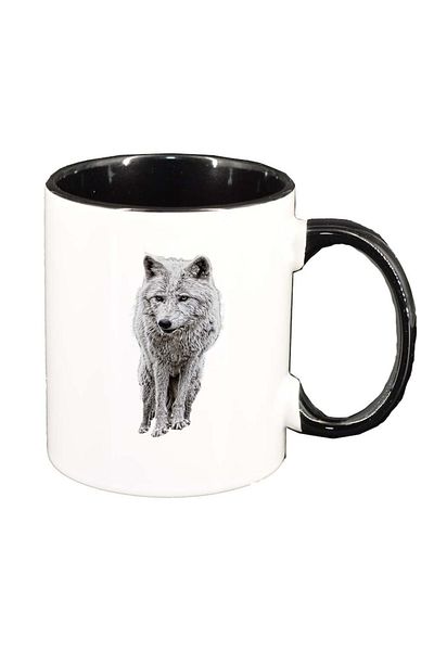 INOVATIX Personalized white mug, White wolf, black interior, D970, INOVATIX®. 330ml