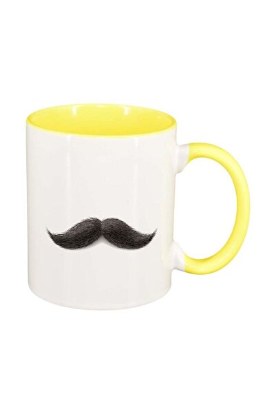 INOVATIX Cana alba personalizata, Mustache, interior galben, D234, INOVATIX®....