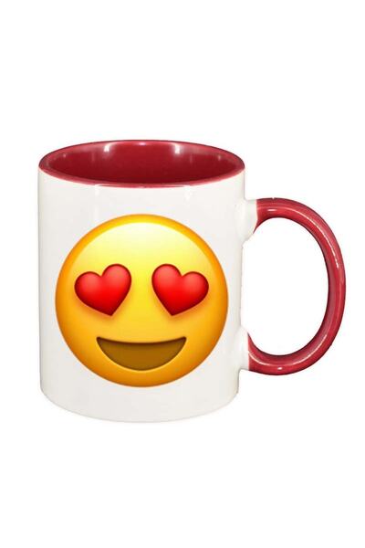 INOVATIX Персонализирана бяла чаша, Emoji Love, червена вътрешност, D35, INOV...