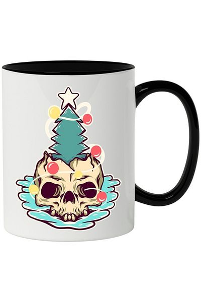 INOVATIX Personalized white mug, Fir Tree, Star, Decorative Globes, Bones, with Black Handle, INOVATIX®. 330ml