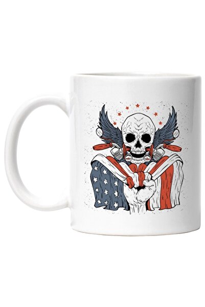 INOVATIX Cana alba personalizata, Craniu, Aripi, Stele, Motocicleta, Steag, S...