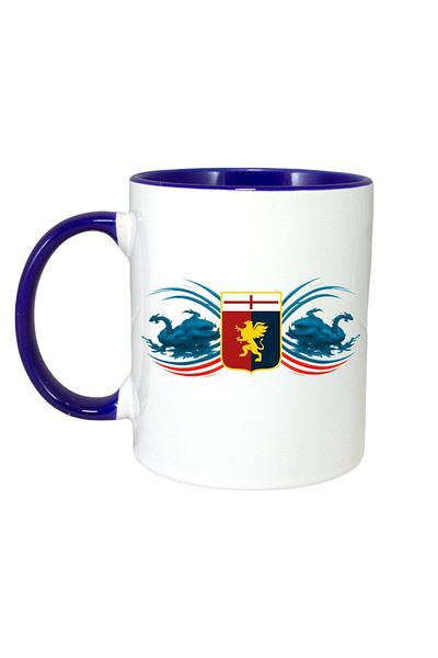 INOVATIX Personalized White Mug, Genoa Cfc Italy, Blue Handle and Interior, ®. 330ml