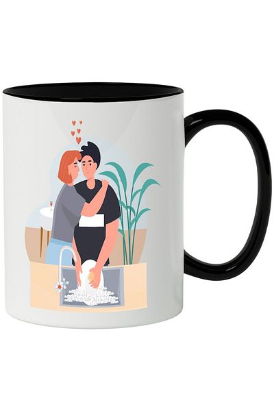INOVATIX Personalized white mug, Kiss, Couple, Dishes, Sink, Love, with Black Handle, INOVATIX®. 330ml
