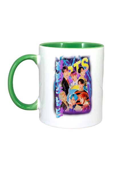 INOVATIX Personalized White Mug, Bts Band, Green Handle and Interior, ®. 330ml
