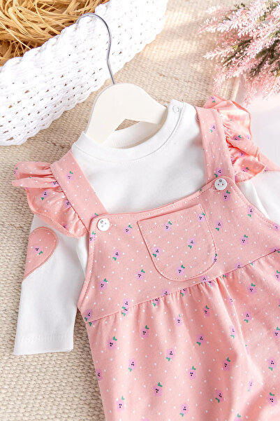 Babymod Floral Ruffled 100% Cotton 2-Piece Baby Girl Salopet Jumpsuit Set