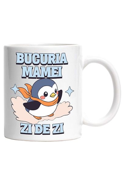 INOVATIX Personalized white mug, Mother's joy, day by day penguin in the cloud family, INOVATIX®. 330ml